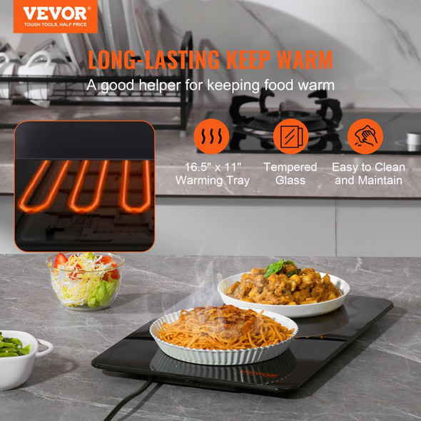 VEVOR ELECTRIC WARMING TRAY PORTABLE TEMPERED GLASS HEATING TRAY - BLACK