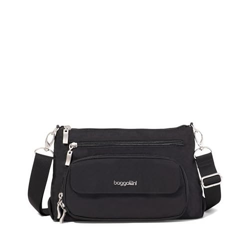 BAGGALLINI ORIGINAL EVERYDAY 11X7.5 CROSSBODY BAGS RFID - BLACK WITH SAND LINING New