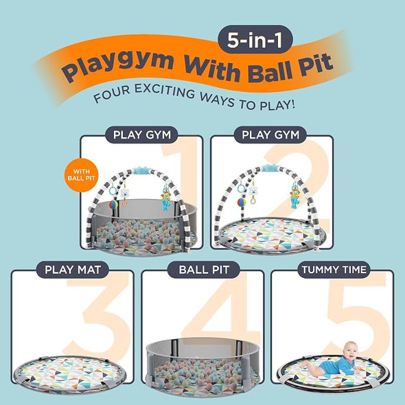 JOY AND LOTUS 5 IN 1 BABY PLAY GYM AND BALL PIT ACTIVITY GYM WITH 6 TOYS, BALLS
