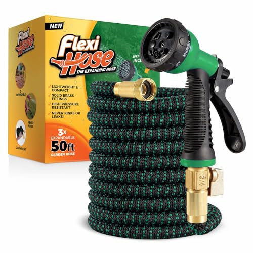 Flexi Hose with 8 Function Nozzle, 50FT - Lightweight Expandable Hose
