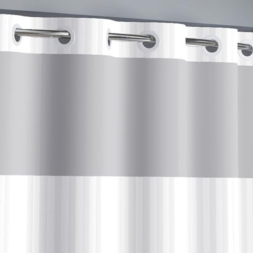 Hookless It's a Snap Satin Stripe Shower Curtain, Fabric Shower Curtain White