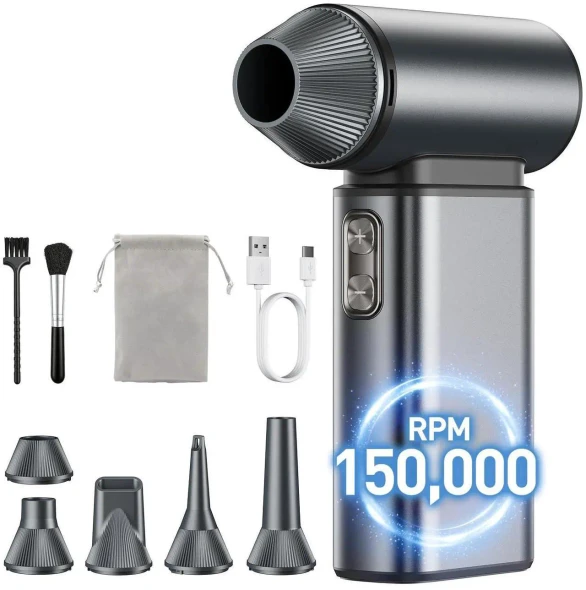 GENERIC COMPRESSED AIR DUSTER, 150,000RPM,6 GEARS ADJUSTABLE RECHARGEABLE - GRAY