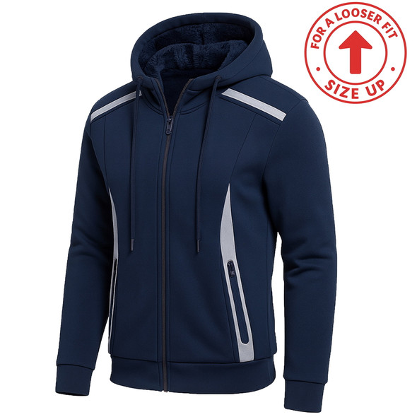 BLU ROCK SHERPA FLEECE-LINED REFLECTIVE TECH FULL ZIP HOODIE SIZE MEN 2XL - NAVY New