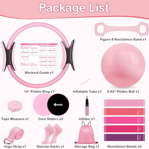 Hoedia Pilates Kit for Women, Pilates Equipment Ring and Ball Set - Pink