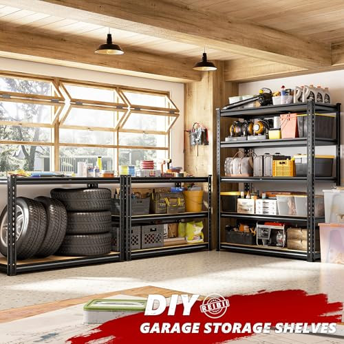 Reibii 5 Tier Garage Shelving for Pantry Adjustable, 35.5" W x 11.9" D x 72" H New