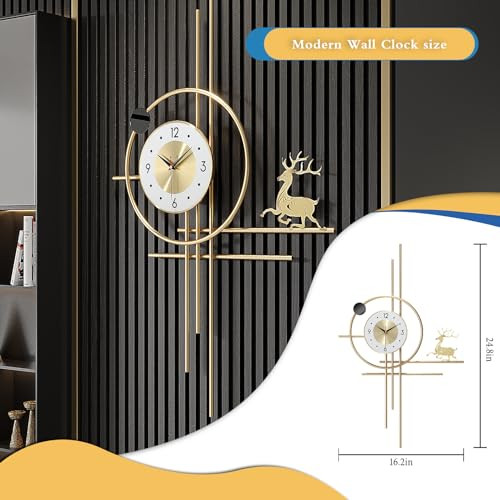 PSYCHE GOD Large Gold Wall Clock Metal Elk Non-Ticking Modern Clock New