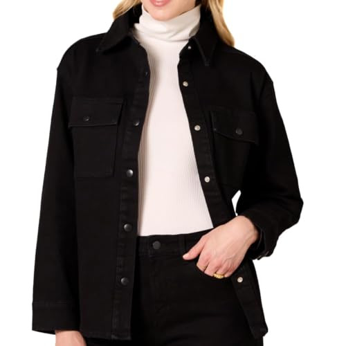 AMAZON ESSENTIALS WOMEN'S OVERSIZED-FIT HEAVYWEIGHT DENIM SHIRT JACKET BLACK S New