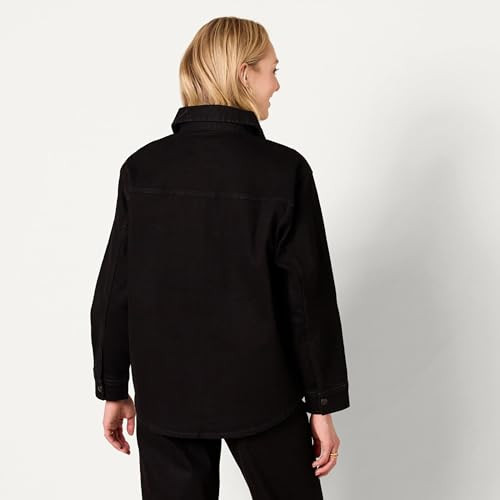 AMAZON ESSENTIALS WOMEN'S OVERSIZED-FIT HEAVYWEIGHT DENIM SHIRT JACKET BLACK S New
