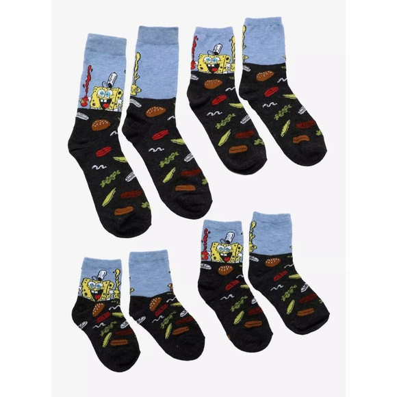 NICKELODIAN SPONGEBOB KRUSTY KRAB 4 PACK SOCKS FAMILY MEAL GIFT SET - MULTISIZES
