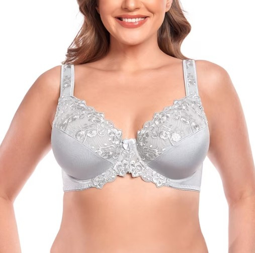 TELIMUSSTO SEXY LACE EMBROIDERED BRAS FULL PLUS SIZE - SIZE: WOMEN 42H - GRAY