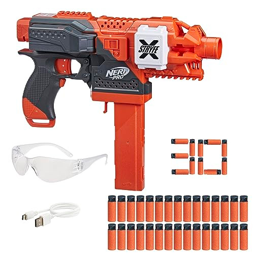 NERF PRO STRYFE X DART SEMI-AUTO BLASTER, 30 DARTS, EYEWEAR - ORANGE/GRAY