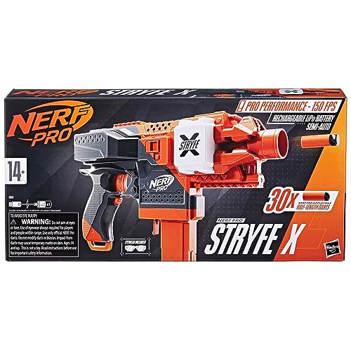 NERF PRO STRYFE X DART SEMI-AUTO BLASTER, 30 DARTS, EYEWEAR - ORANGE/GRAY
