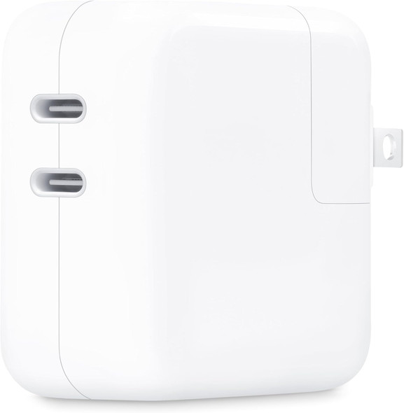 APPLE 35W DUAL USB-C PORT POWER ADAPTER, TYPE C WALL CHARGER - WHITE