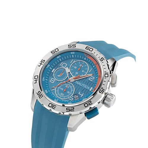 NAUTICA MEN'S NST CHRONOGRAPH 47MM WATCH- LIGHT BLUE/LIGHT BLUE/SILVER New