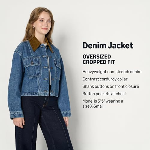 Amazon Essentials Women's Oversized-Fit Cropped Denim Heavyweight - Size XS New