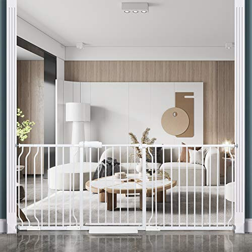 COSEND Extra Wide Baby Gate Tension Indoor Safety Gates (76.38"-81.10", White) New