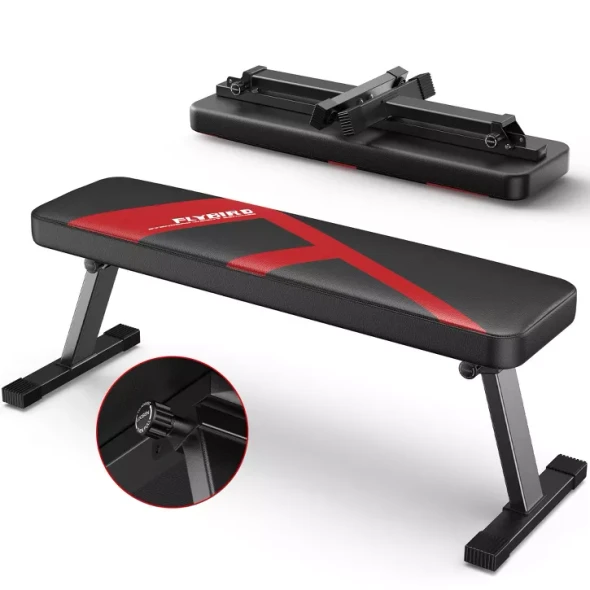 FLYBIRD 600LBS HEAVY DUTY FLAT WEIGHT BENCH, FOLDABLE BENCH PRESS - BLACK/RED
