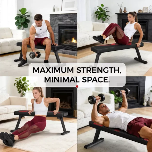 FLYBIRD 600LBS HEAVY DUTY FLAT WEIGHT BENCH, FOLDABLE BENCH PRESS - BLACK/RED