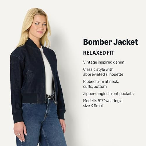 AMAZON ESSENTIALS WOMEN'S RELAXED-FIT DENIM BOMBER JACKET - RINSE DENIM - XS