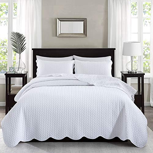 MOONLIGHT20015 White Quilt Set Queen Size (90" x 96") - 3 Pcs (White)