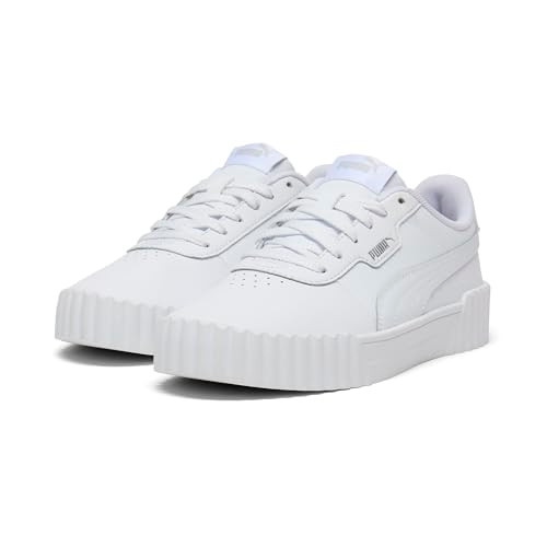 40036513 PUMA WOMEN'S CARINA LEATHER SNEAKER WHITE SILVER SIZE 8.5