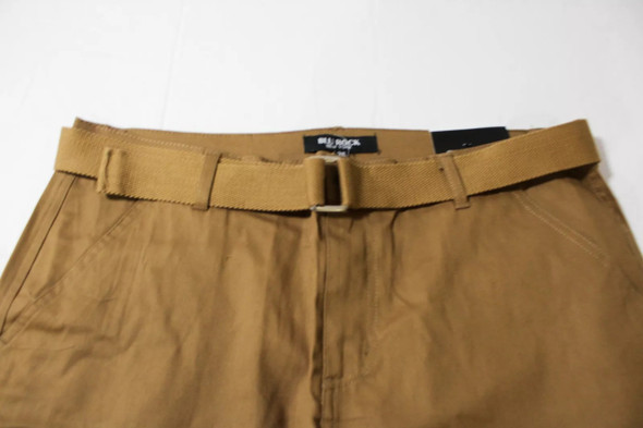 BLU ROCK NEW YORK MEN SLIM FIT STRETCH BELTED CARGO SHORTS, SIZE: MEN 36 - KHAKI