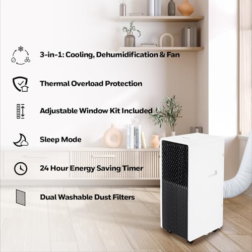 HONEYWELL 11,000 BTU SLIM PORTABLE AC FAN DEHUMIDIFIER HX2CESAWG8 - WHITE/BLACK