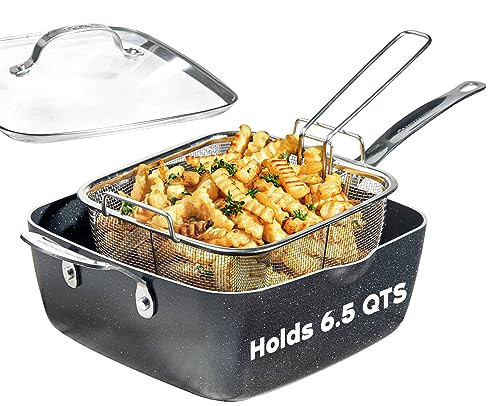 Granitestone 9.5" Frying Pan Lid 4 Pc Frying Pan Set Steamer Fry Basket