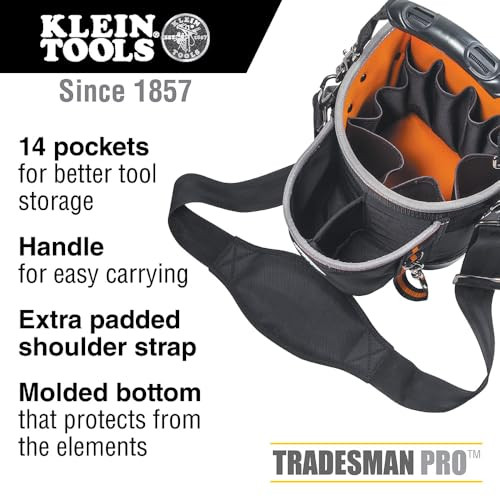 KLEIN TOOLS TOOL TOTE, 8 IN W X 5 IN D X 10 IN H, BLACK, POLYESTER - BLACK