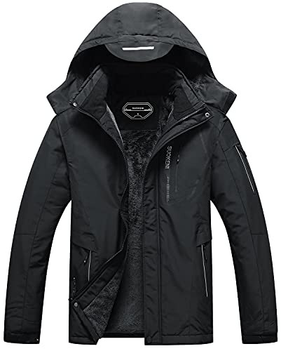 SUOKENI Men's Waterproof Ski Jacket Warm Winter Snow Coat Hooded Raincoat XL