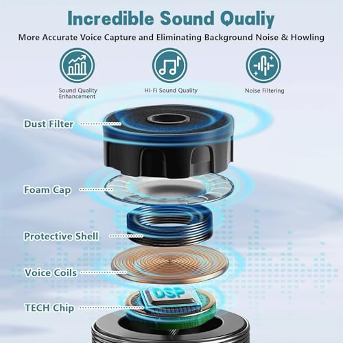 DFTRT WIRELESS MICROPHONES UHF METAL RECHARGEABLE CORDLESS DYNAMIC MIC - BLACK