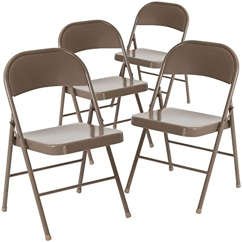 Flash Furniture 4 Pack HERCULES Series Double Braced Beige Metal Folding Chair New