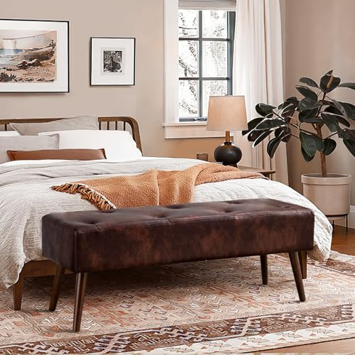 Furnimart Faux Leather Bench Ottoman  Tufted Button B09R4WJMXG - Dark Brown New