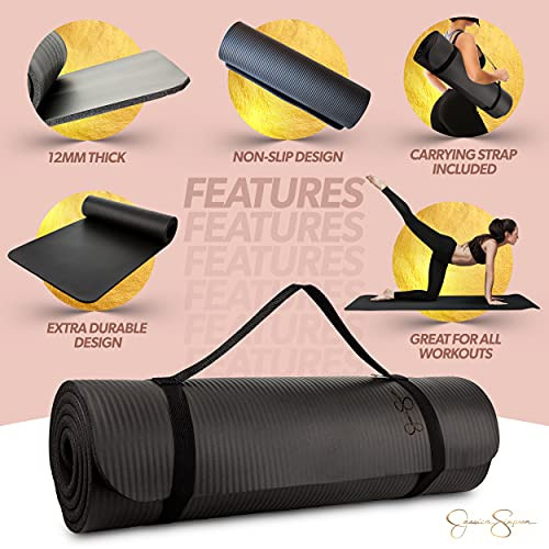 JESSICA SIMPSON YOGA MAT EXTRA THICK NBR NON-SLIP TRACTION  - LEOPARD