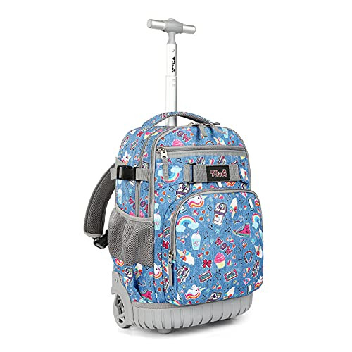 TILAMI ROLLING BACKPACK 18 INCH WHEELED LAPTOP COLLEGE STUDENT - BLUE JEANS