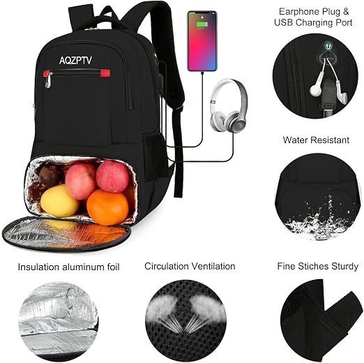 AQZPTV Insulated Cooler Lunch Backpack Leakproof Lightweight Anti-theft - Black