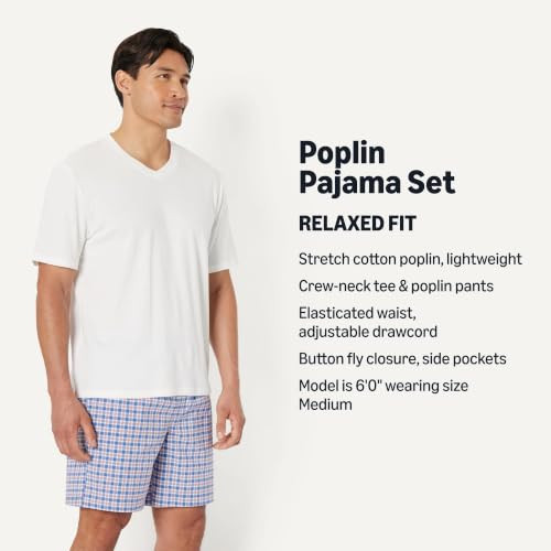 AMAZON ESSENTIALS MEN'S COTTON POPLIN PAJAMA CHECK/IVORY SIZE S