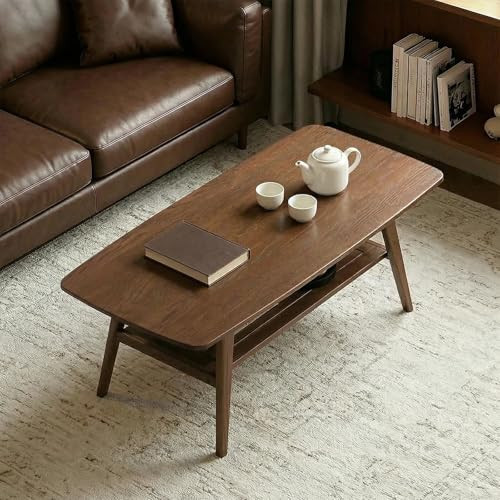 Bamskov Mid Century Modern Coffee Table: 100% Solid Wood Coffee Table - 2-Tier New