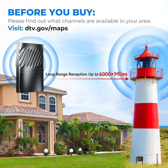 GENERIC 6000+ MILES LONG RANGE TV ANTENNA 2026 -52FT COAXIAL CABLE - BLACK