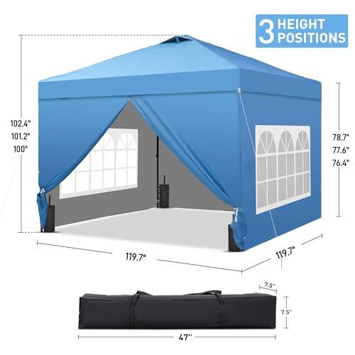 GDY 10x10 Pop Up Canopy Tent with 4 Sidewalls, Blue-Gold - Blue Gold