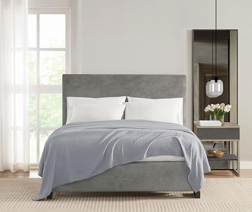 BK6386GYKG-4500 Vince Camuto Classic 100% Basket Woven Cotton King Blanket Gray