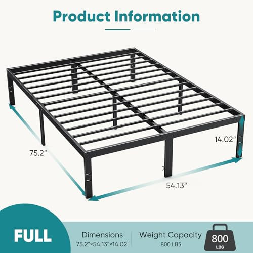 SWEETCRISPY FULL BED FRAME - 14 INCH METAL PLATFORM SUPPORT - BLACK New