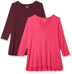 AMAZON ESSENTIALS 3/4 SLEEVE V-NECK REGULAR FIT SIZE:  M - BRIGHT PINK/BURGUNDY