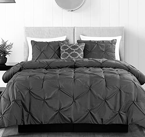 Casa Platino Grey Queen Comforter Set 4 Piece, Pinch Pleat Down - B09B4FVB6T New