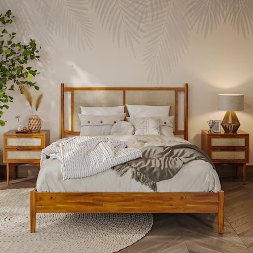 BME OLIVER HEADBOARD QUEEN SIZE BED FRAME, 15-INCH SIGNATURE, CARAMEL