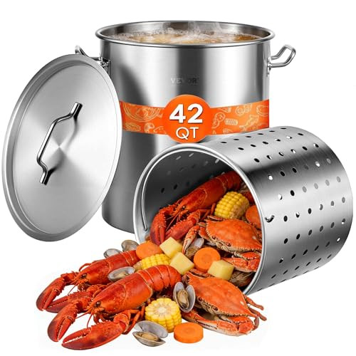 VEVOR Stainless Steel Stockpot, 42 Quart Large Cooking Pots, Cookware; Silver