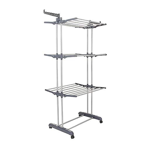 Kentaly Clothes Drying Rack 3-Tier Collapsible Rolling Dryer B08X475HPM - Grey