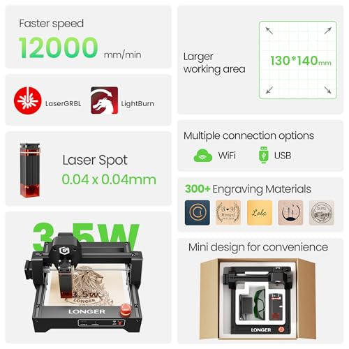 LONGER RAY5 CNC Laser Engraver 3500mW 0.04 * 0.04mm Mini Laser Cutter - BLACK