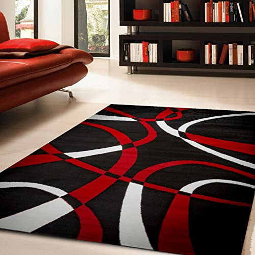 Katelynn Black/White/Red Area Rug New