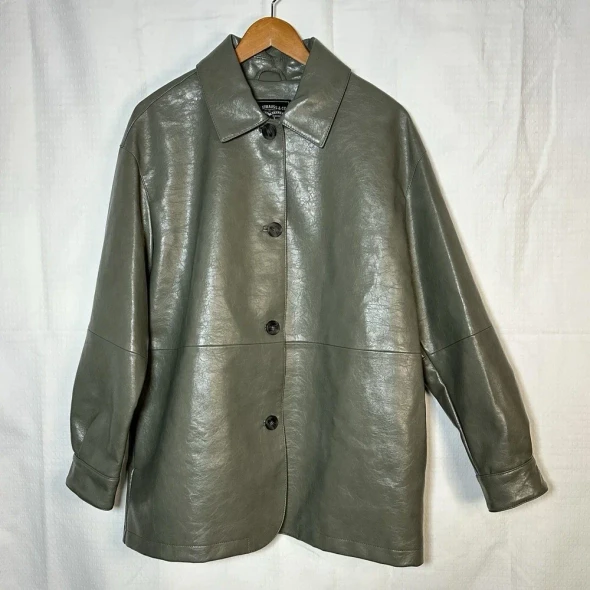 LEVI'S WOMEN'S FAUX LEATHER RELAXED VINTAGE LOOK BLAZER - SAGE - SIZE: L - SAGE New